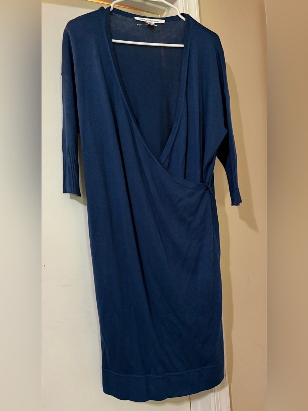 Diane Von Furstenberg Silk Cashmere Blue Wrap-Style Sheath Dress